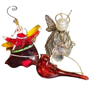 Vintage‎ Lot of Three Glass & Capiz Shell Angels & Bird Christmas Tree Ornaments